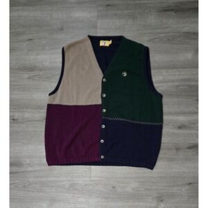 Vintage 90s Duck Head‎ Cardigan Sweater Colorblock Preppy Golf USA Made Men XL